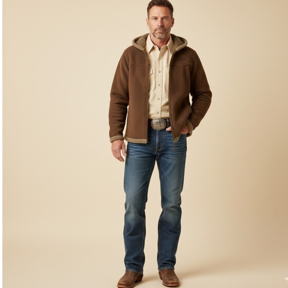 Outback Trading Co Brown Fleece Hoodie Jacket Men XL‎ Western Outdoor Ranchwear